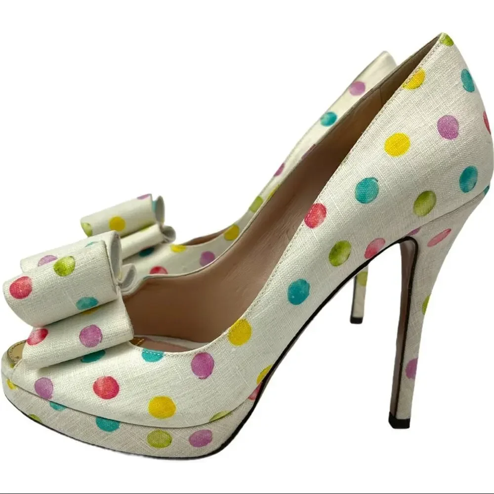 Palter DeLiso Polka Dot Bow Platform Heels 7.5